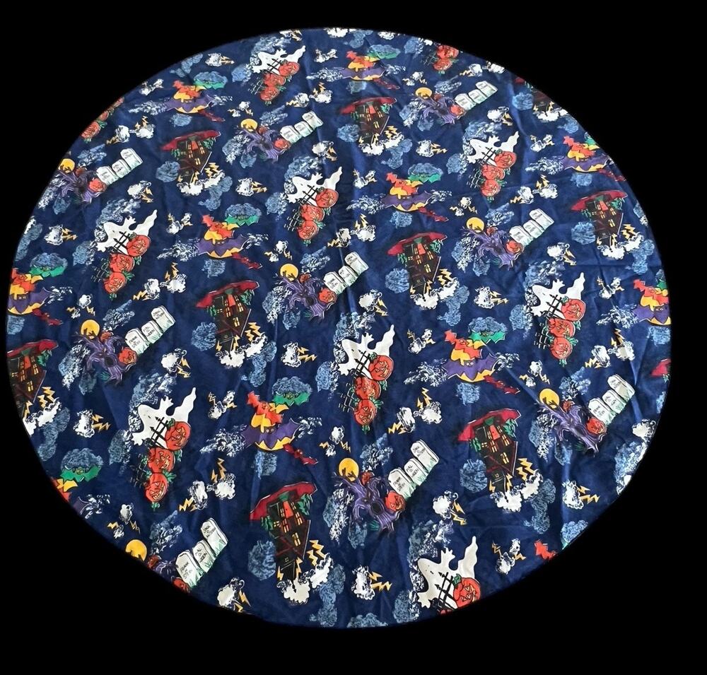 Vintage Halloween Tablecloth Fabric Haunted House 60” Round Home Statements